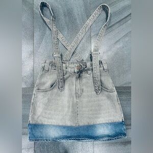 Guess Light Gray Denim Suspender Skirt with Blue denim Contrasting Hem size 26